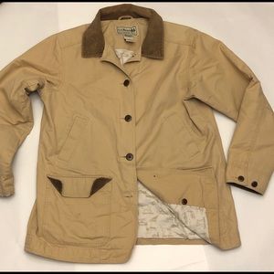 LL Bean Barn Coat Khaki Corduroy Trim Large